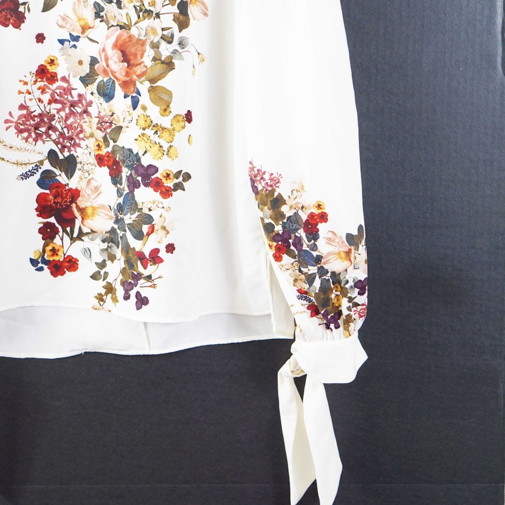 Zara Floral Tie Sleeve Blouse in Cream M - Picture 3 of 6